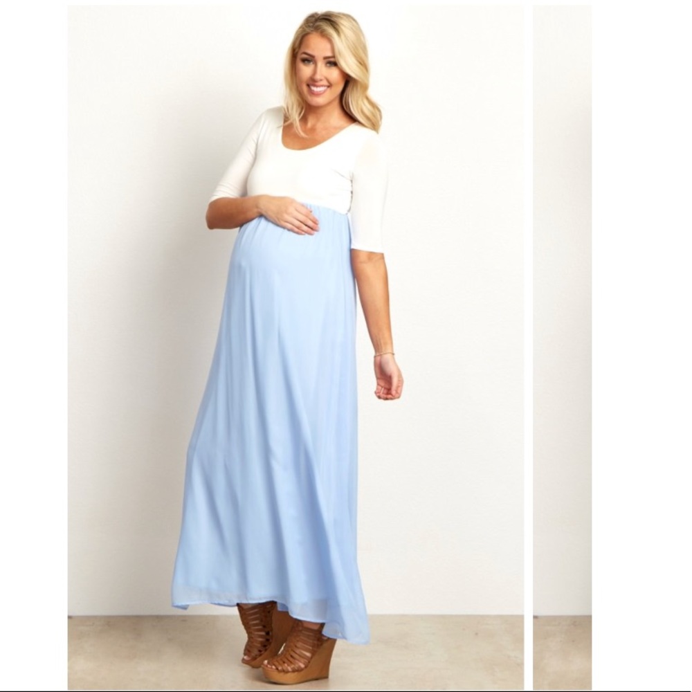 PINKBLUSH Chiffon Colorblock Maternity Maxi Dress